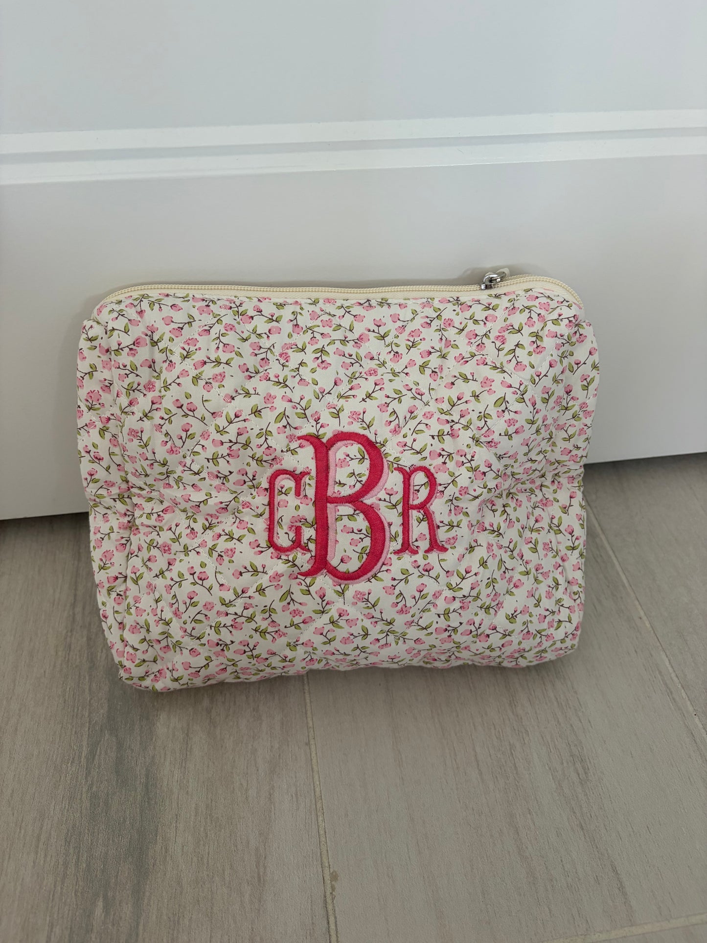 Pink floral makeup bag