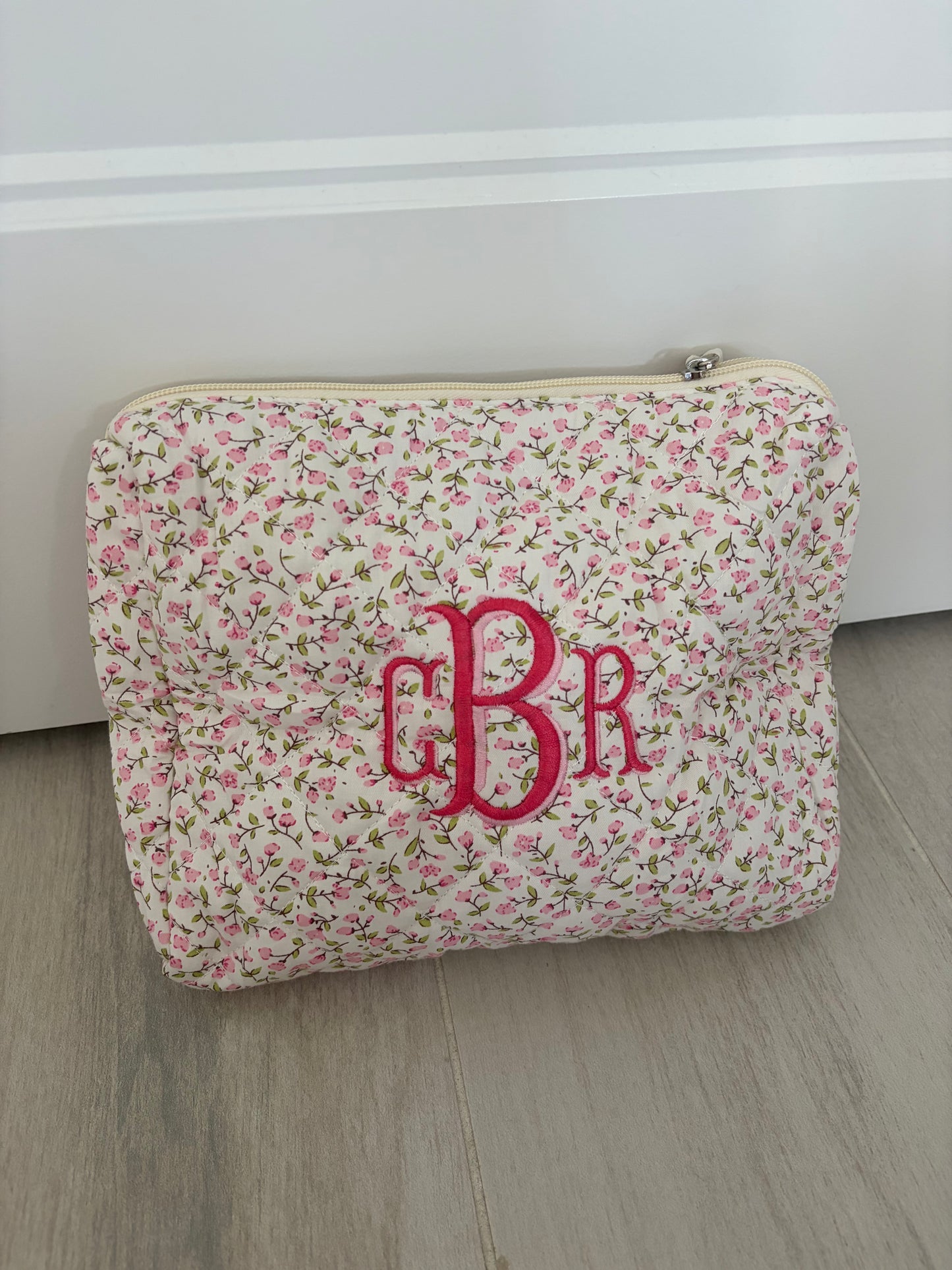 Pink floral makeup bag