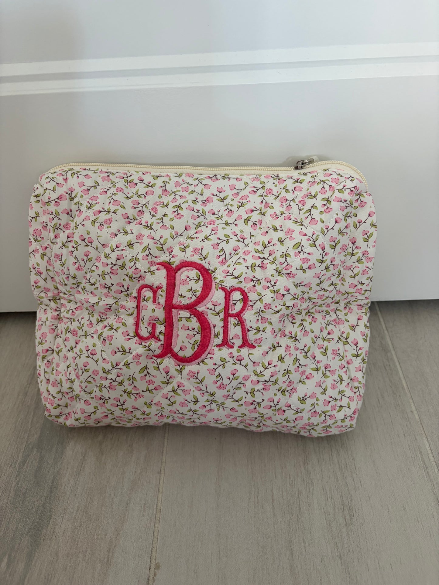 Pink floral makeup bag